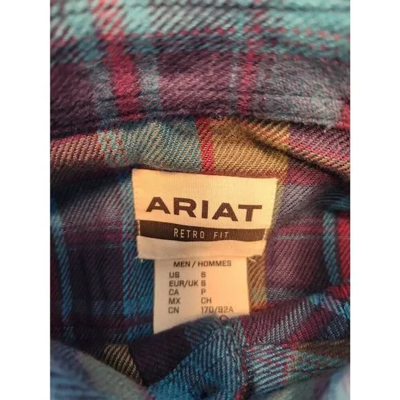 NWT Ariat Retro Fit Pearl snap men Small plaid longsleeve chest pocket embroider - Picture 2 of 11